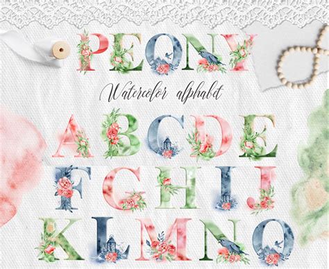 Watercolor Alphabet Floral Clipart With Peony Flowers And Etsy Clip Art Alphabet Letters