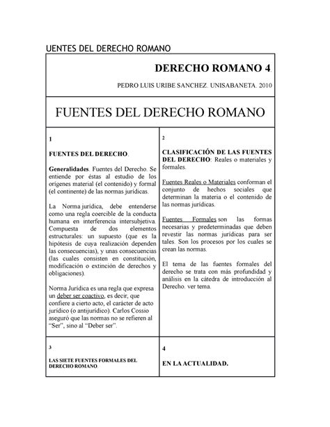 Fuentes Del Derecho Romano Uentes Del Derecho Romano Derecho Romano 4 Pedro Luis Uribe