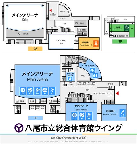 八尾市立総合体育館ウイングのフロアマップ Floormap