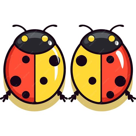 Two adorable cartoon ladybugs one red and yellow the other yellow and
