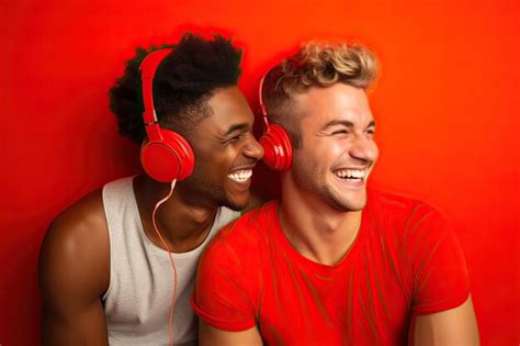 Premium AI Image Generative AI Illustration Of Smiling Couple Gay LGBT Concept Positive And Joyful