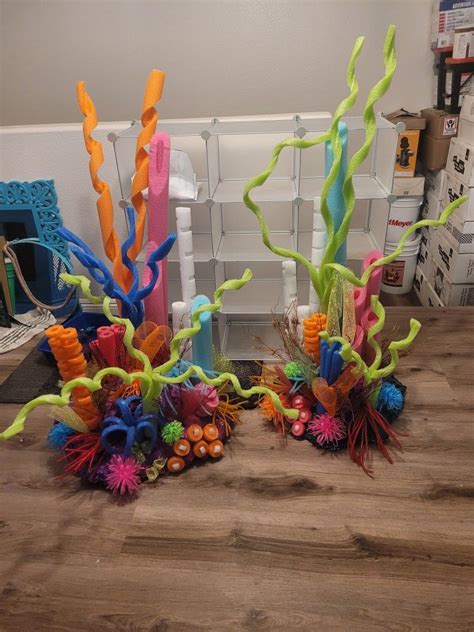 Coral Reef Made Of Spray Foam And Pool Noodles Mermaid Pool Parties