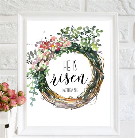 He Is Risen Print Easter Printable Easter Wall Art Easter Home Etsy