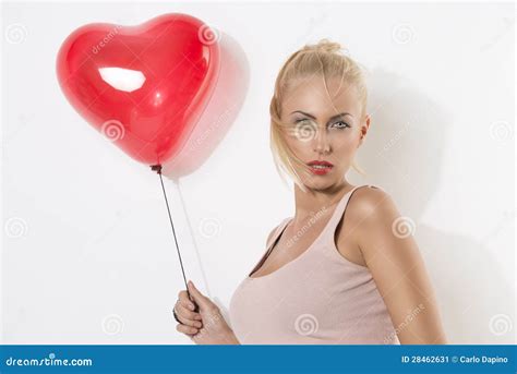 Blonde Girl With Balloon And Hair On The Face Stock Image Image Of Human Activity 28462631