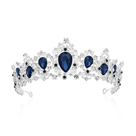 Sweetv Royal Cz Crystal Tiara Para Mulheres Coroa De Casamento Azul