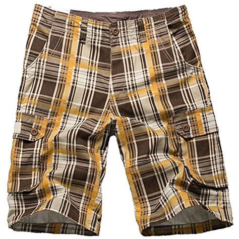 Mens Plaid Patchwork Cotton Cargo Shorts Yellow Cc184wmcxmx Mens Plaid Cargo Shorts