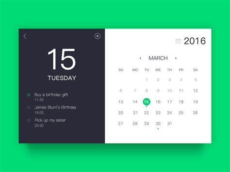 Calendar Widget by zhusifang on Dribbble