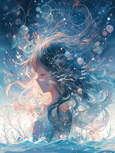 Premium Ai Image Anime Girl With Long Hair Blowing In The Wind Generative Ai