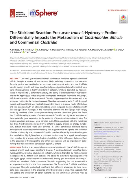 Pdf The Stickland Reaction Precursor Trans Hydroxy L Proline