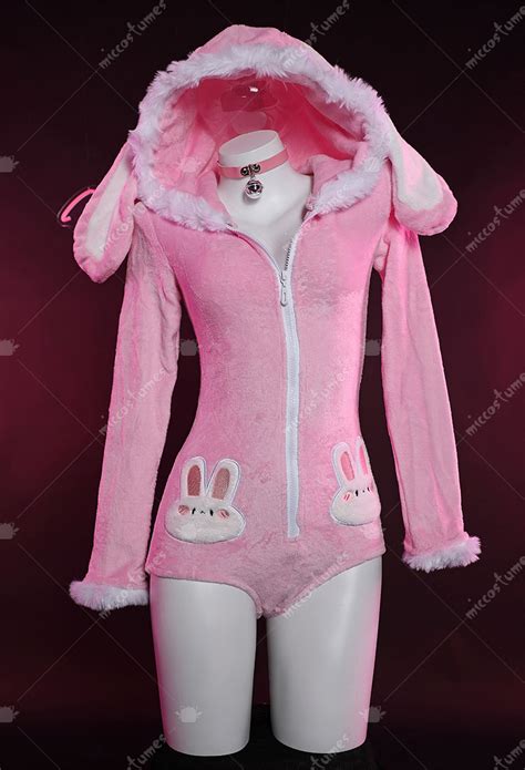 Cute Bunny Bodycon Romper Kawaii Pink Furry Bodysuit Top Quality Lingerie Homewear For Sale