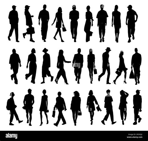 Silhouettes Business People Walking Black On White Stock Vector Image