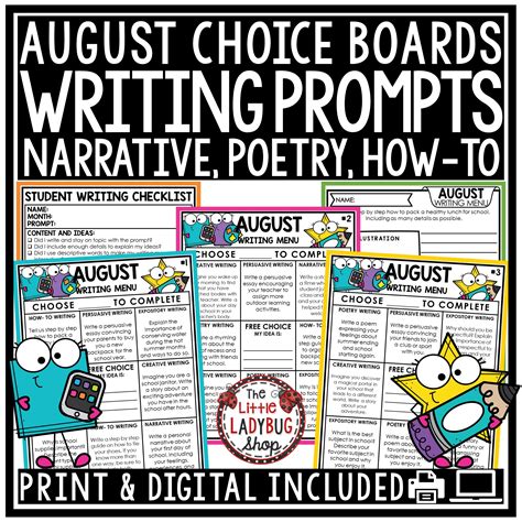 August Writing Prompts Choice Board The Little Ladybug Shop