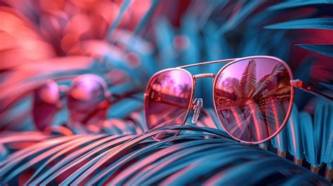 Premium Photo Sunglasses With A Palm Tree Reflection