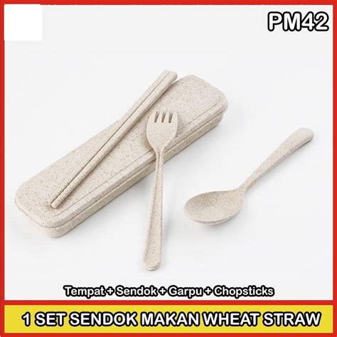 Jual Sendok Set Wheat Straw Alat Makan Sendok Garpu Sumpit Set Travel