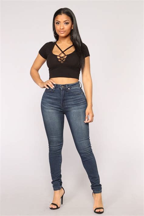 Total Bombshell Crop Top Black Skinny Jeans High Rise Jeans Skinny