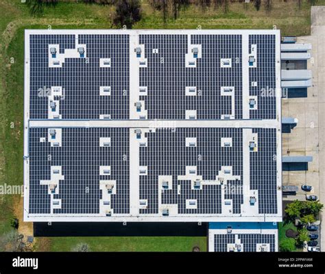 Aerial View Of Solar Panels On Roof Of Commercial Building New Jersey