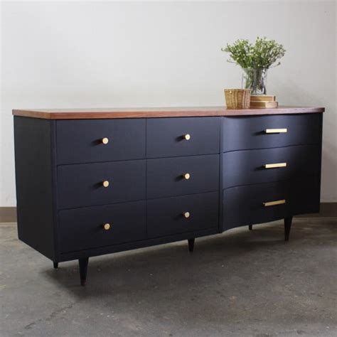 Sold Refinished Mid Century Modern Black Dresser Mcm Etsy