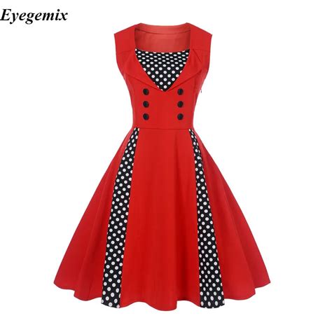 Plus Size 50s 60s Retro Vintage Dress Polka Dot Patchwork Sleeveless