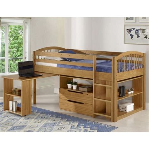 Addison Wood Junior Loft Bed With Storage Drawers Bookshelf And Desk