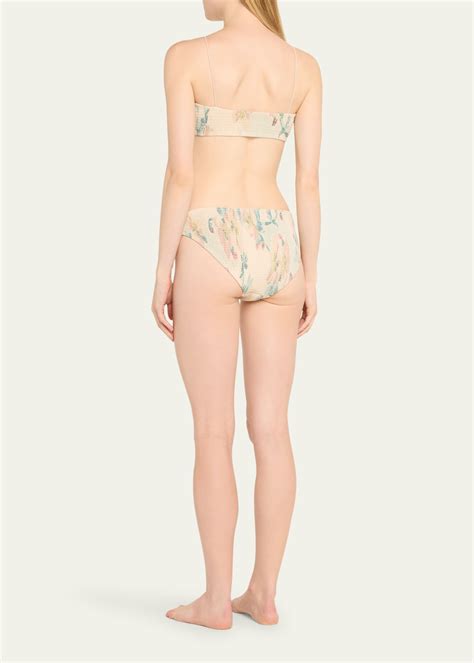 Toteme Faded Floral Smocked Mid Rise Bikini Bottoms Bergdorf Goodman