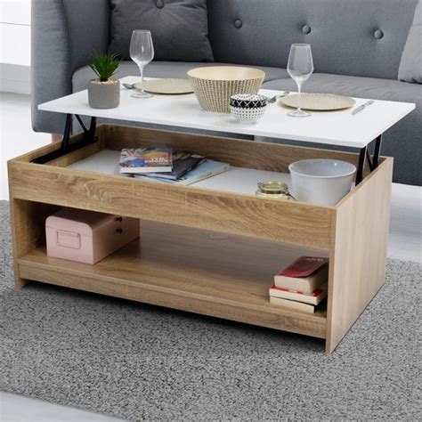 Table Basse Plateau Relevable Soa Bois Blanc Et Imitation H Tre Votre