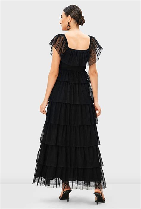 Shop Ruffle Tier Sheer Tulle Dress Eshakti