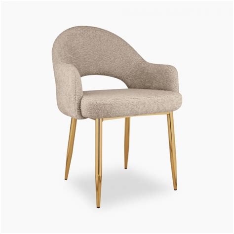 Haines Carver Dining Chair Taupe Boucle And Brass Cult Furniture