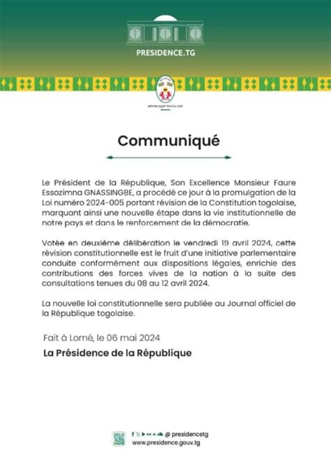 Togo la nouvelle Constitution promulguée Wakat Séra