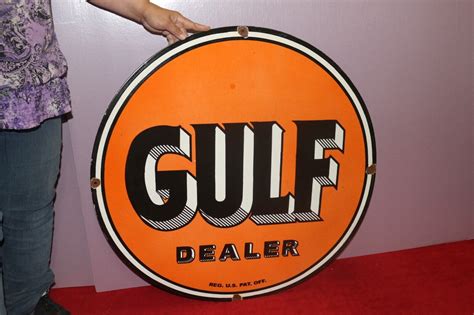 Large GULF Dealer Gasoline Motor Oil Gas Station 3034 Porcelain Metal