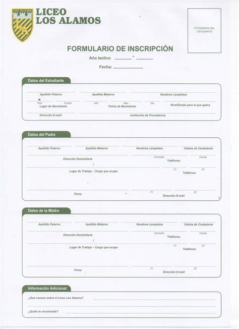 Formulario De Inscripción Formularios Datos De Los Estudiantes