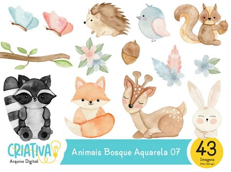 Kit Digital Animais Bosque Aquarela Elo