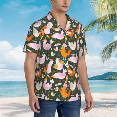 Kll Mens Hawaiian Shirt Short Sleeve Button Down Beach Shirts Roosters