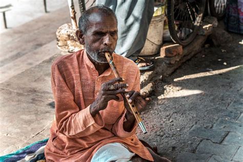 Indian Man Beggar Playing A Musical Instrument Editorial Image Image