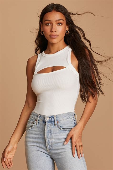 White Ribbed Bodysuit Cutout Bodysuit Sleeveless Bodysuit Lulus