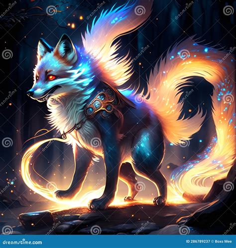 Fantasy Illustration Of A Fox In The Night Sky Digital Painting Stock