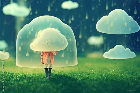 Cartoon rain cloud isolated transparent background drawing. Generative AI Stock Illustration ...