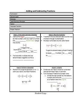 Adding and Subtracting Fractions Graphic Organizer | TpT