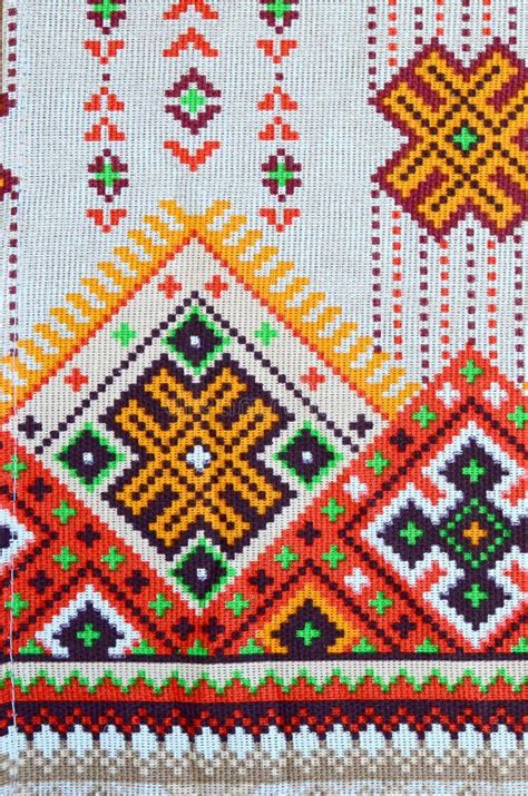 Traditional Ukrainian Folk Art Knitted Embroidery Pattern On Textile