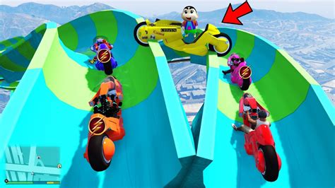 Franklin And Avengers Ultimate Crazy Bike Water Slide Ramp Jump