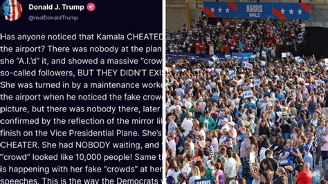 She Cheated Donald Trump Rages Over Images Of Kamala Harriss Rally