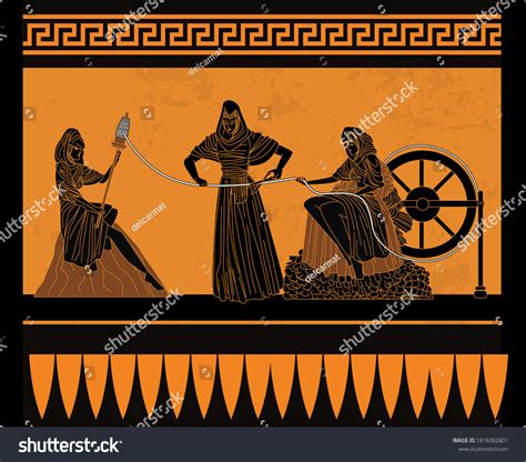 Orange Black Greek Mythology Three Moirai Stock Vector (Royalty Free ...