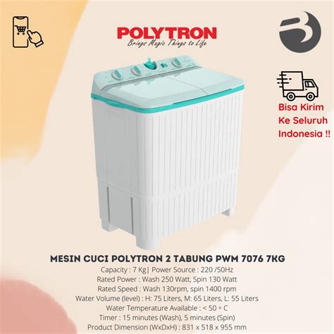 Jual MESIN CUCI POLYTRON 2 TABUNG PWM 7076 7KG Shopee Indonesia