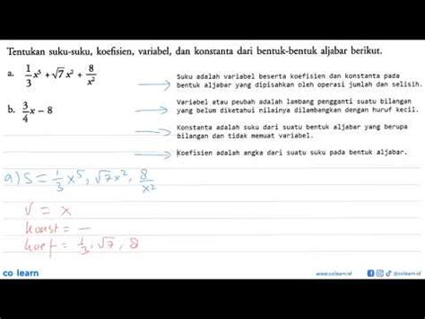 Tentukan Suku Suku Koefisien Variabel Dan Konstanta Dari Bentuk