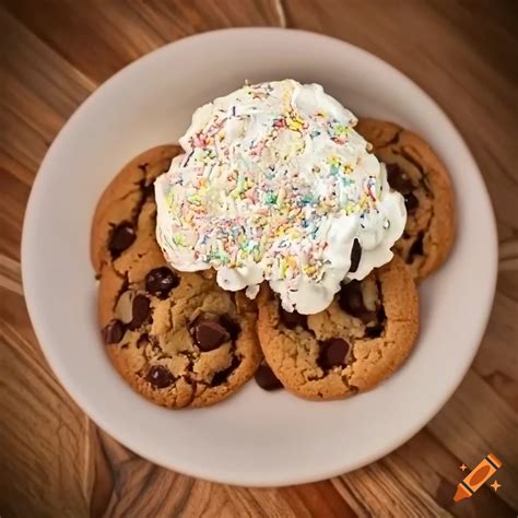 Delicious Chocolate Chip Cookies With Whipped Cream And Sprinkles On