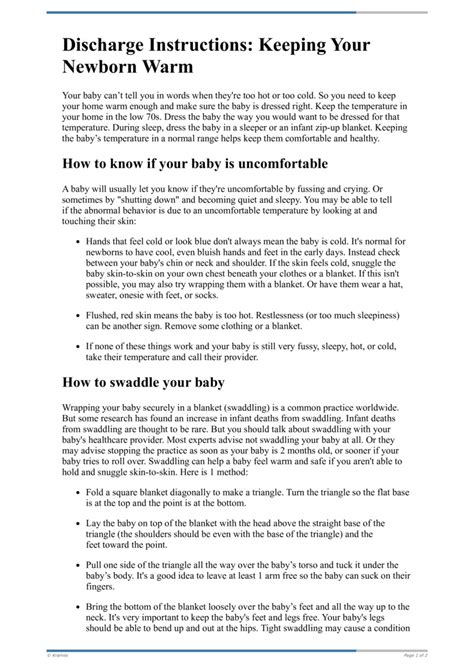 PDF Discharge Instructions Keeping Your Newborn Warm HealthClips