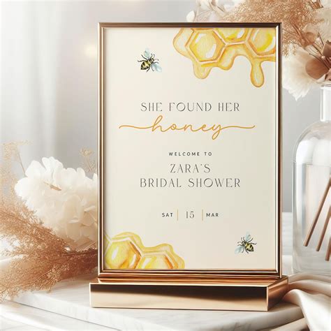 She Found Her Honey Bridal Shower Welcome Sign Template, Editable