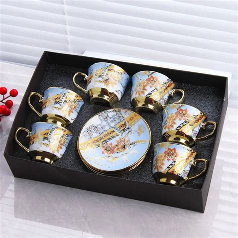 Juego De Taza Y Platillo De Caf Dorado De Rastreo De Alta Calidad Taza