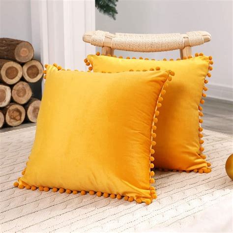 Pom Pom Decorative Crushed Velvet Cushion Covers Pieces Velvet