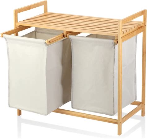 Bamboo Laundry Hamper And Shelf Sections Laundry Basket With