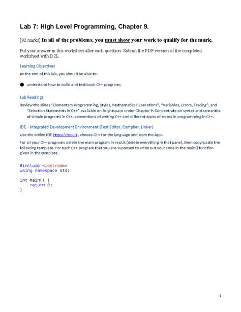 Lab Worksheet Lab Solved Lab High Level Programming Chapter